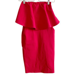 Valentine's Red Drape Overlay Strapless Dress Bodycon Holiday Cherry Red